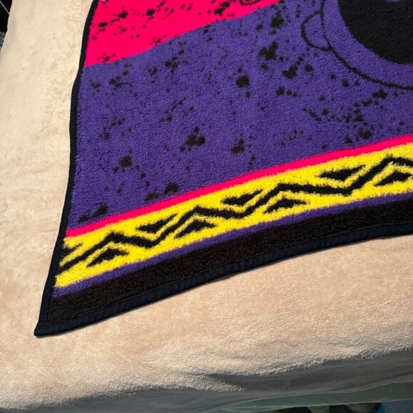 VINTAGE BIEDERLACK MINNIE MOUSE BLANKET pink purple black THROW DISNEY 52” x  68 - Picture 7 of 11